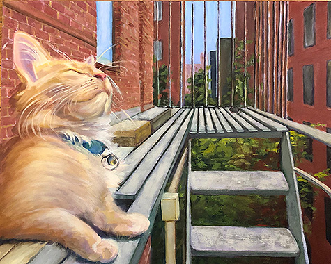 oil painting of cat in NYC