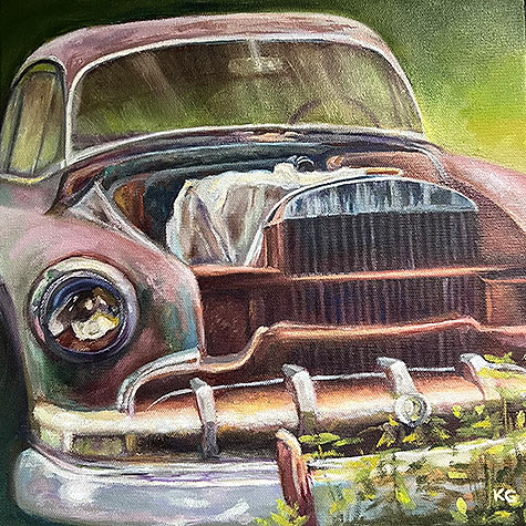 painting of antique car