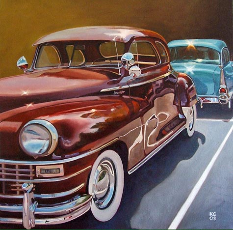 Realist oil painting of Antique Cars by Karen Goldberg
