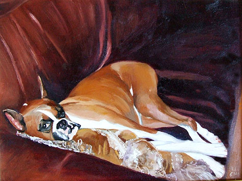 Oil painting of boxer dog 