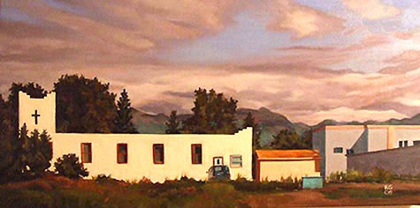 oil painting of church in alaska