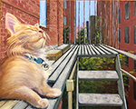 oil painting of cat in NYC