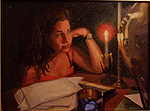 oil painting of girl with candle