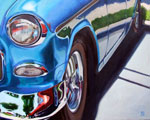 realistic painting of antique vintage car blue chevy
