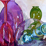 Painting of colored glass bottles 