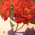 peonies red flowers realistic painting