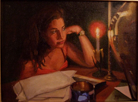 oil painting of girl with candle