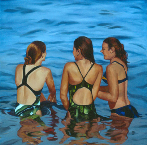 painting of 3 girls in water