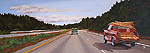 Road landscape with red truck