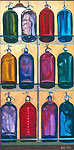 Painting of vintage colored seltzer bottles
